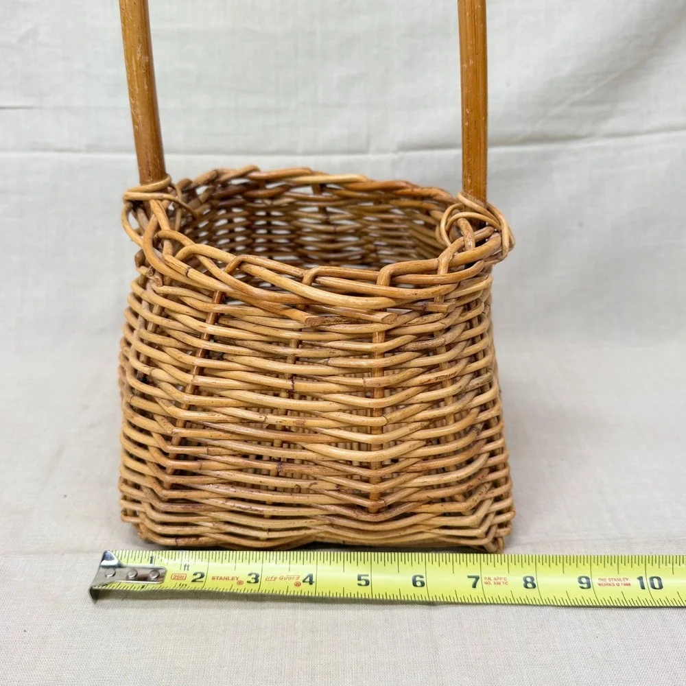 Vintage Wicker Gathering Basket with Handle English Cottage Shelf Decor